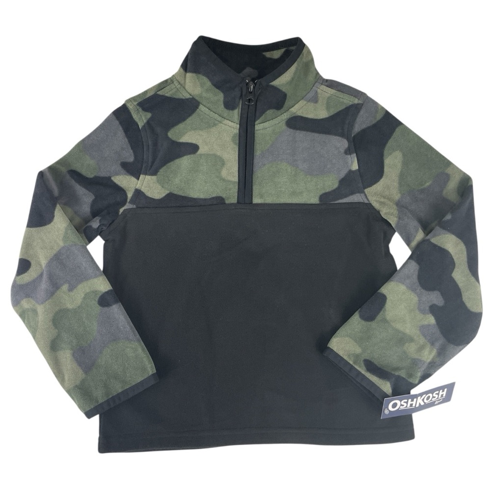 OshKosh Green and Black Camo Microfleece Quarter Zip Pullover Sweater Size 6 NWT